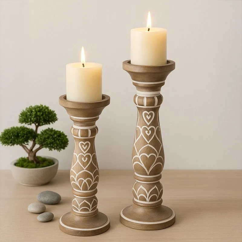 Rae Wooden Candle Holder - Set Of Two media 1