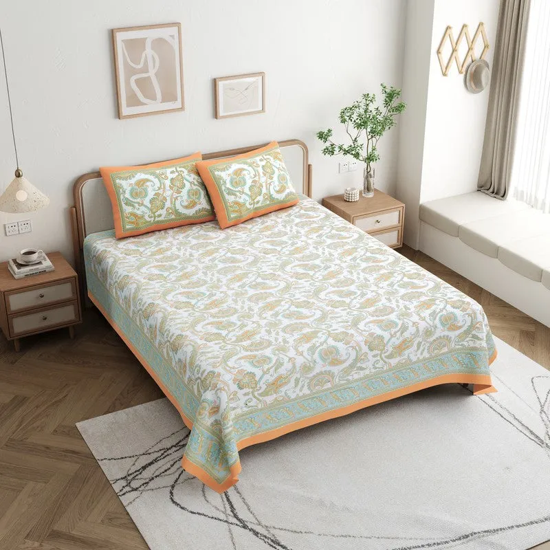 Bloom Cotton Bedsheet (White,Orange) - 180 GSM media 3