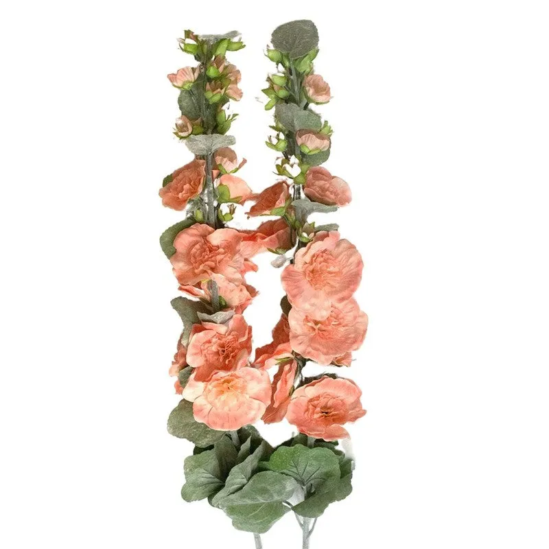 Fresh-Style Artificial Holyhocks Flower Stick (Peach) - Set of Two media 4