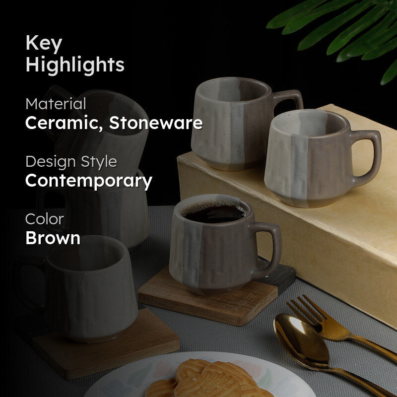 Rustic Ceramic,Stoneware Tea Cup (120 mL Each) - Set Of Six media 2
