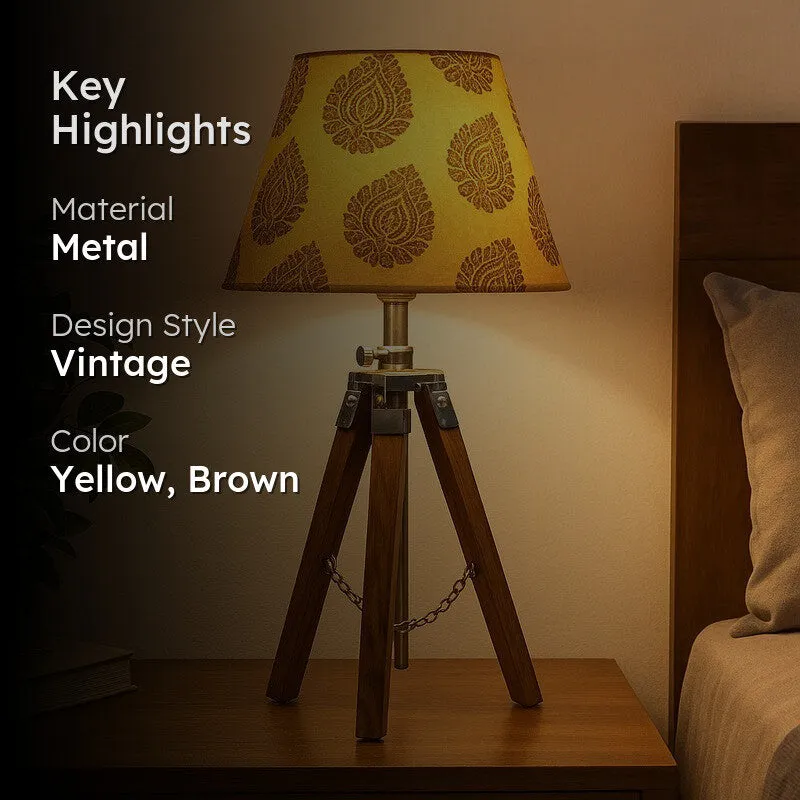 Vintage Tripod Metal Table Lamp - Yellow,Brown media 2