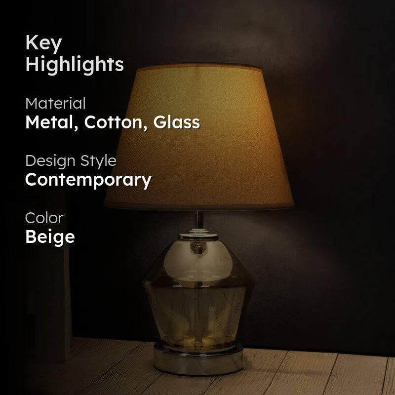 AarviDecor Brixton Designer Cotton Table Lamp - Beige media 2