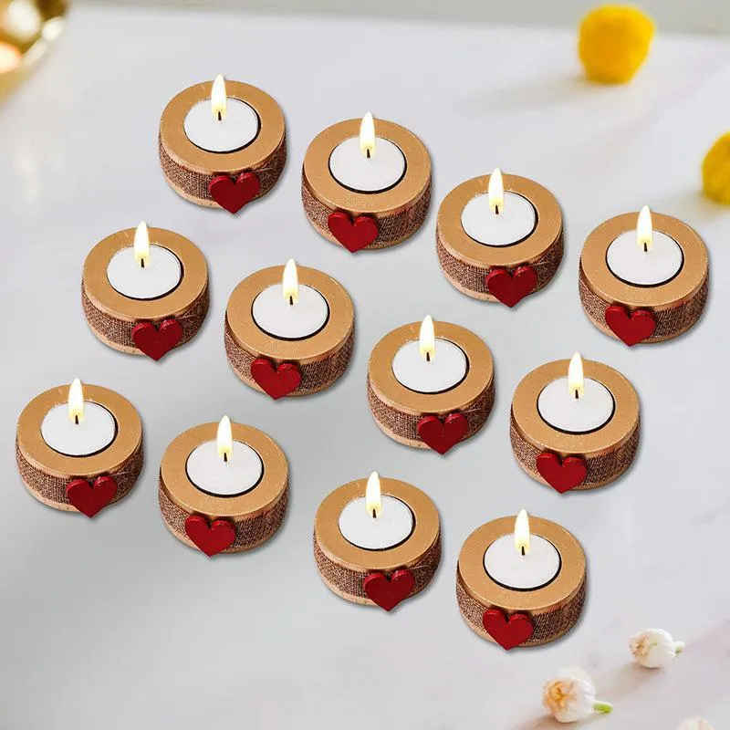 Carved In Love Wood Tea Light Holder - Set Of Twelve media 1