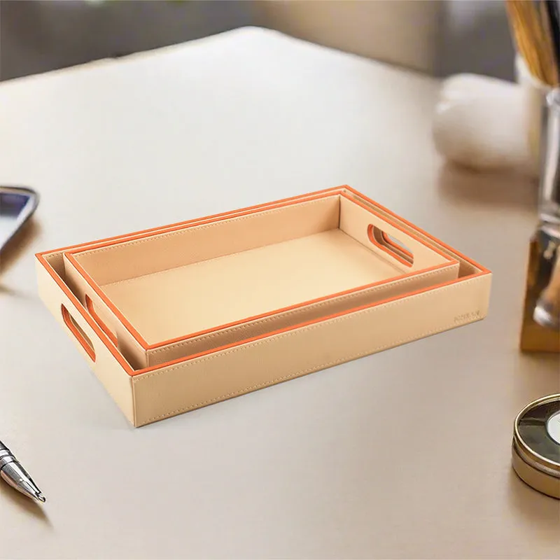 Tisca Faux Leather Serving Tray (Beige) - Set Of Two media 1