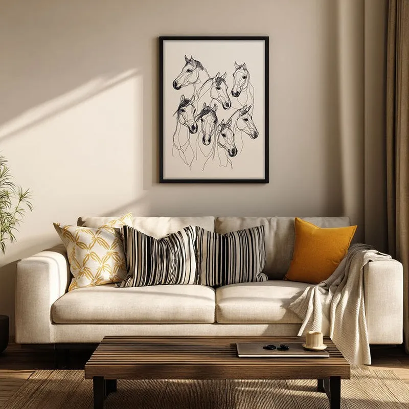 Abstract Line Art Horse Painting With Black Frame media 5