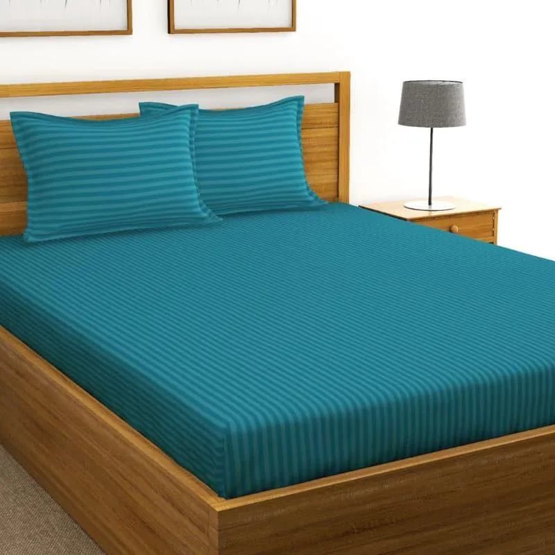 Duesa Striped Cotton Bedsheet (Turquiose) - 210 TC media 1