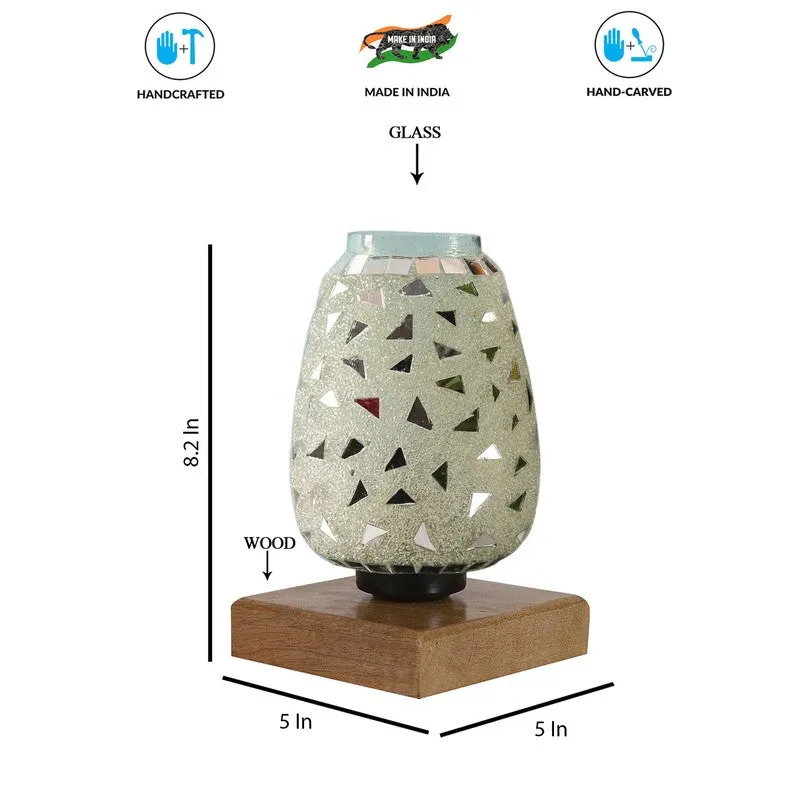 Mosaicelle Mosaic Glass Table Lamp With Wooden Base - Silver media 9