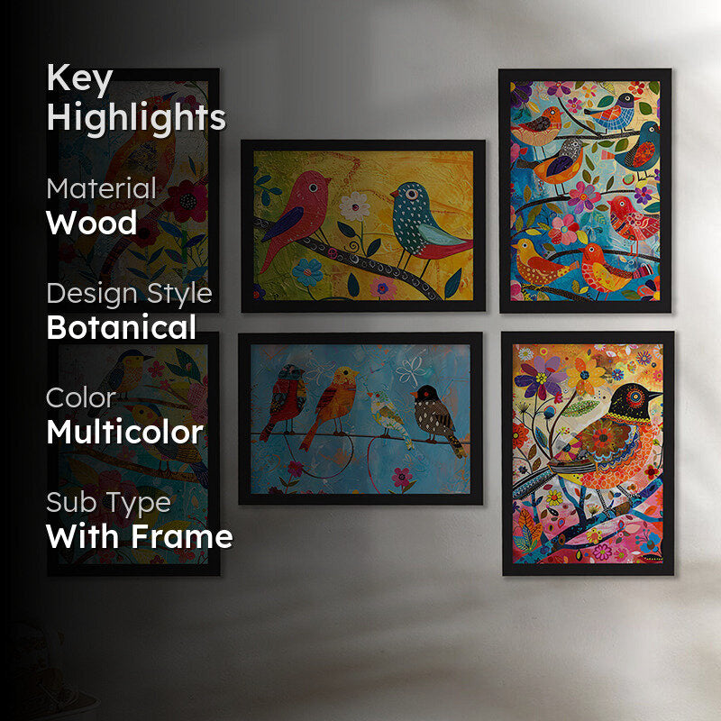 Colourful Pakshis Wall Art - Set Of Six media 2