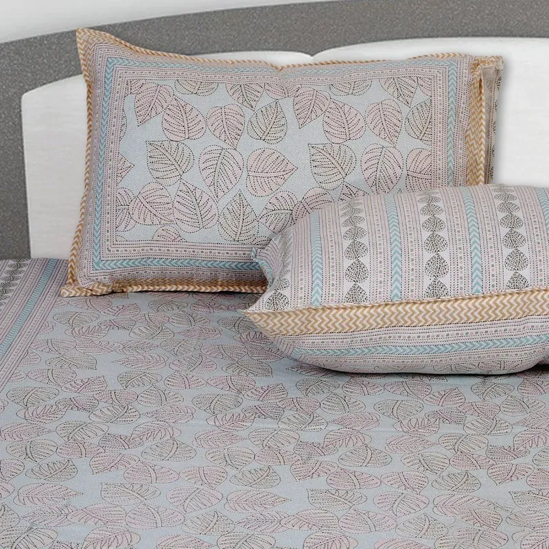 Nistara Floral Cotton Bedsheet (Beige,Grey) - 144 TC media 4