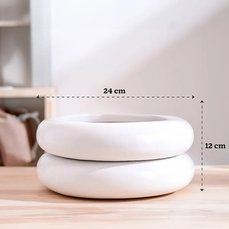 Ugaoo Ceramicurve Two Layer Ceramic Planter - White media 8