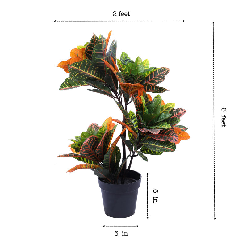 Artificial Realistic Croton Plant With Black Plastic Pot - 2.8 Feet media 7