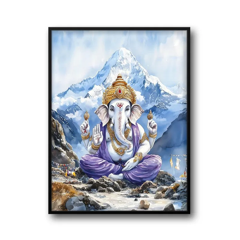 Ganapati Of The Heights Spiritual Archival Paper Wall Painting With Frame - Black media 6