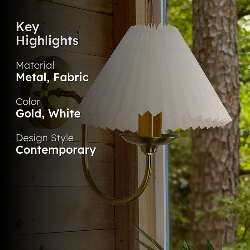 French Pleat Metal Wall Lamp - Gold & White media 2