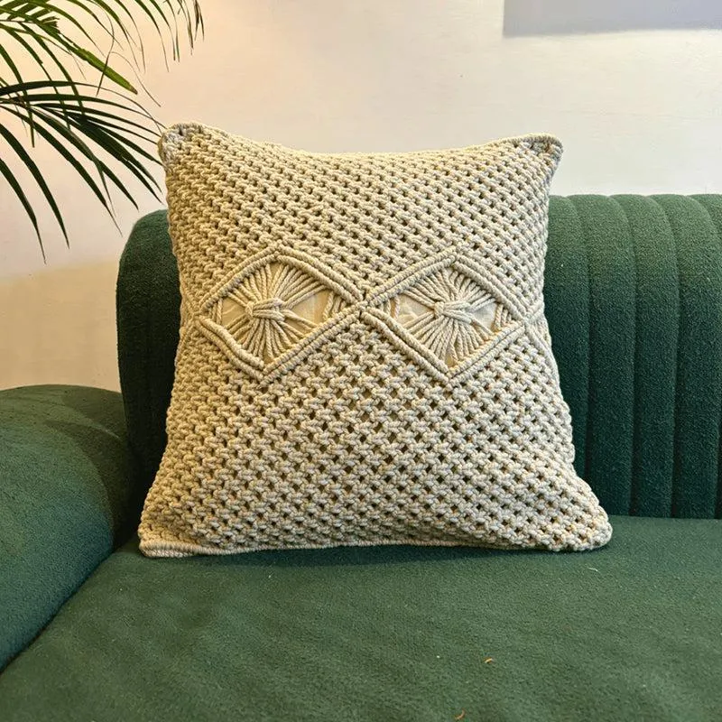 Nordic Knots Macrame Diamond Design Cotton Cushion Cover media 1