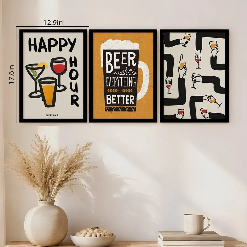 Happy Hour Paper Wall Painting With Frame - Set Of Three media 11