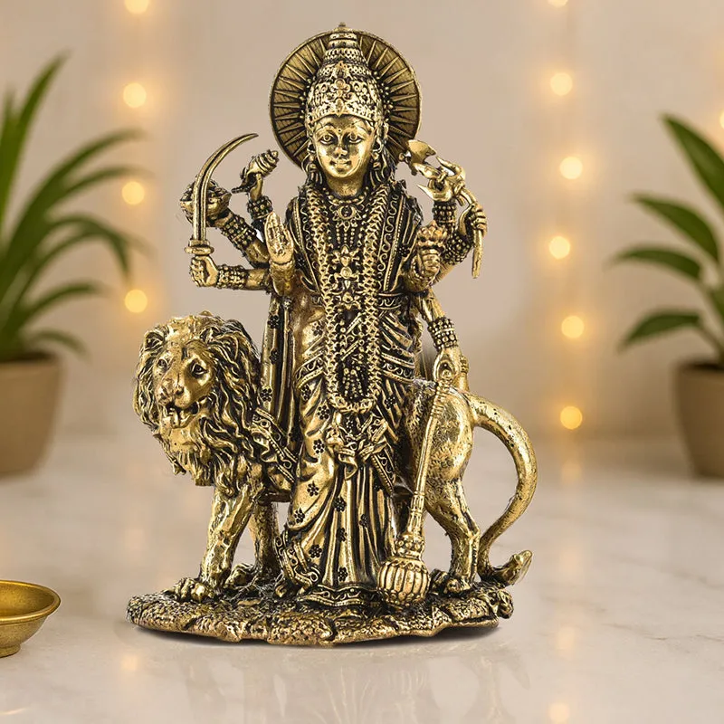 Powerful Shakti Brass Durga Idol - Gold - 1