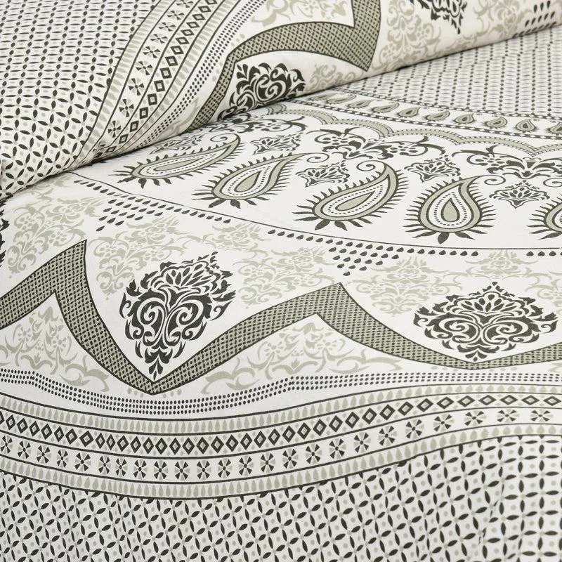 Trikaaya Ethnic Cotton Flat Bedsheet (White & Grey) - 160 TC media 3