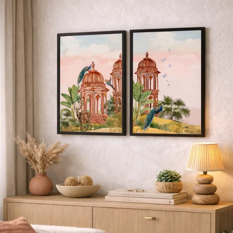 Royal Pavilion Paper Wall Painting With MDF Frame - Set Of Two media 3
