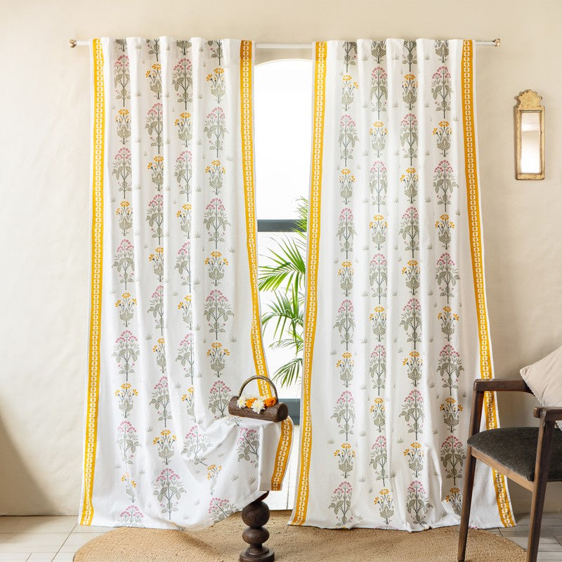 Tranquebar Home Bloom Delight Cotton Curtains(Yellow) - Set Of Two media 3