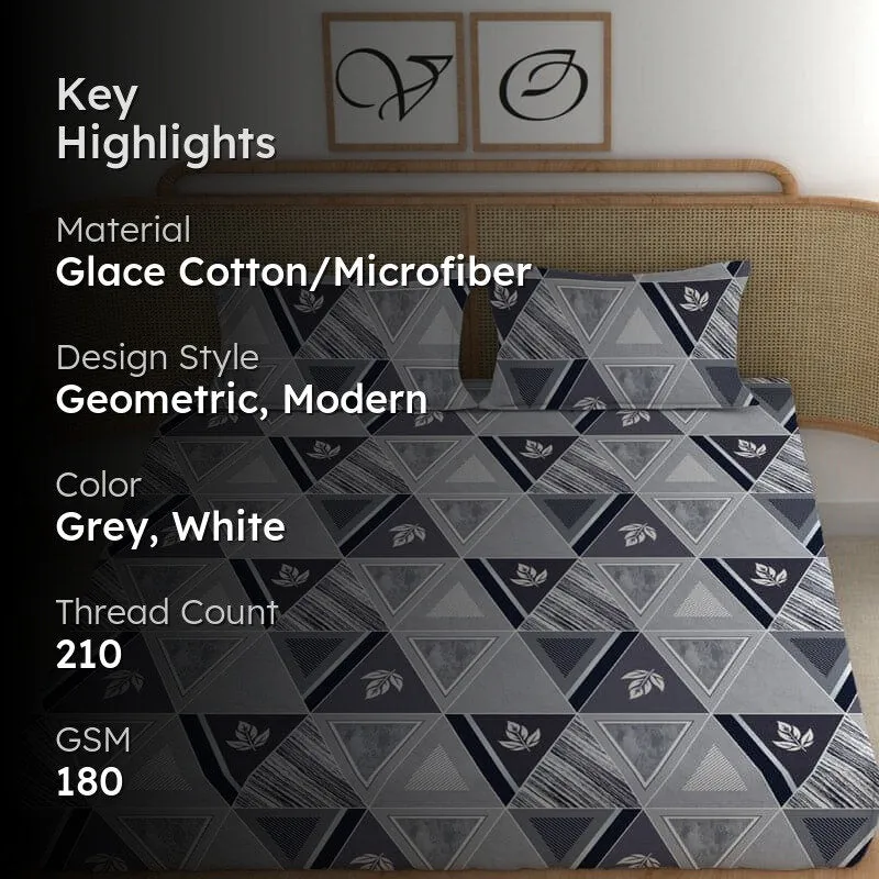 Nora Printed Microfiber Bedsheet (Grey) - 180 GSM media 2