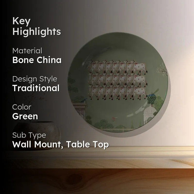 Pichwai Art Wall Plate - Olive media 2
