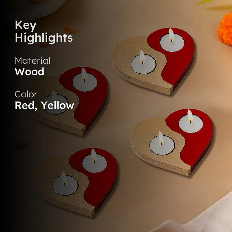 Yin Yang Heart Wood Tea Light Holder - Set Of Four media 2