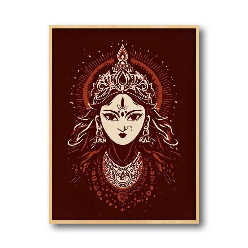 Divine Power Maa Durga Archival Paper Wall Art - Natural Brown Frame media 5
