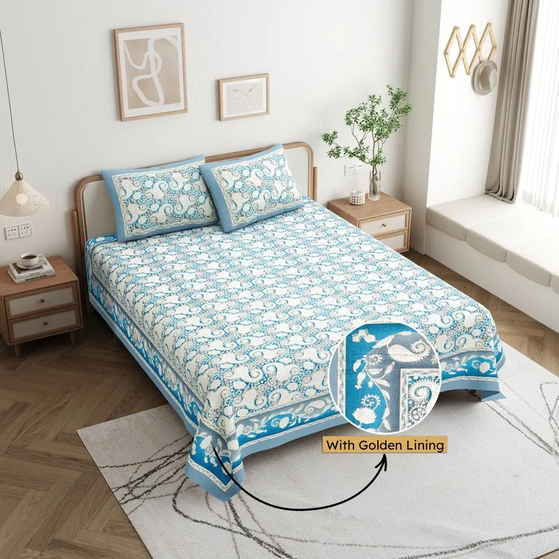 Mango Muse Cotton Bedsheet (White,Blue) - 180 GSM media 1