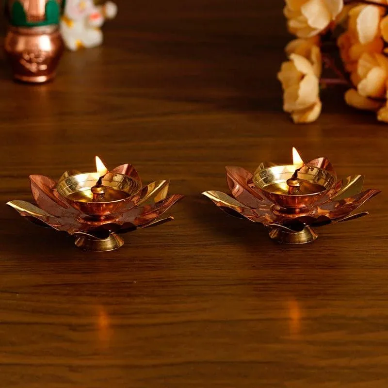 Lotus Bloom Brass Diya - Set Of Two media 3