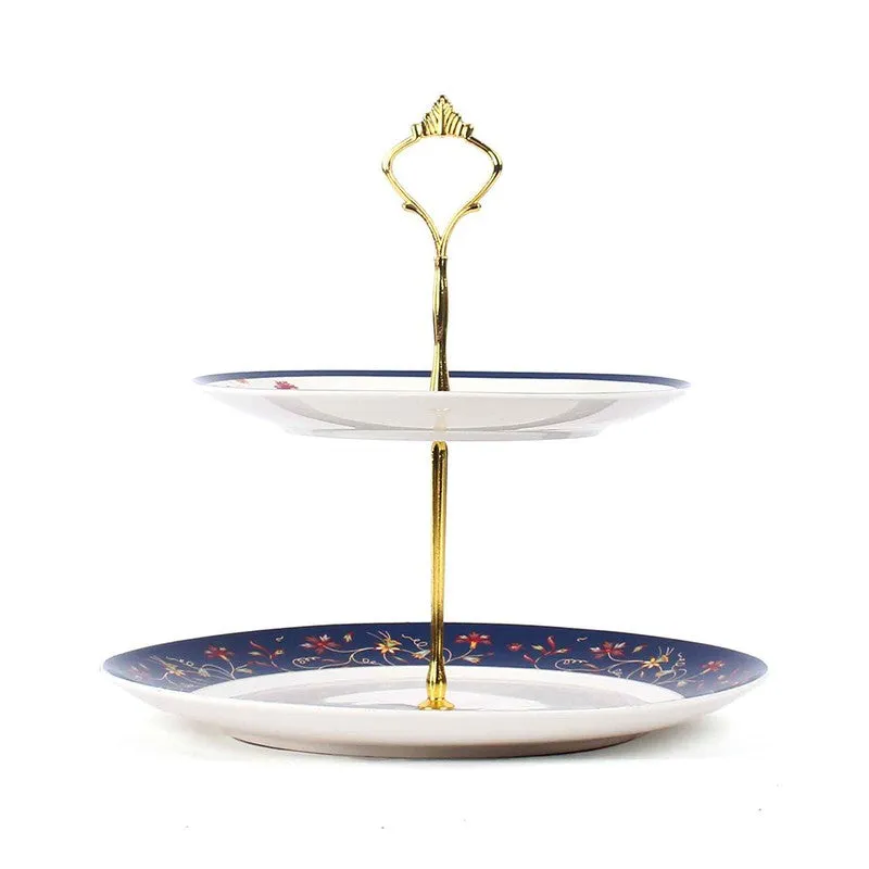 PetalGrace Tiered Cake Stand - White,Blue media 3