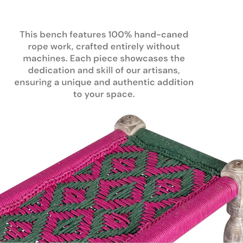 Foxen Sheesham Wooden Bench - Green,Pink media 7