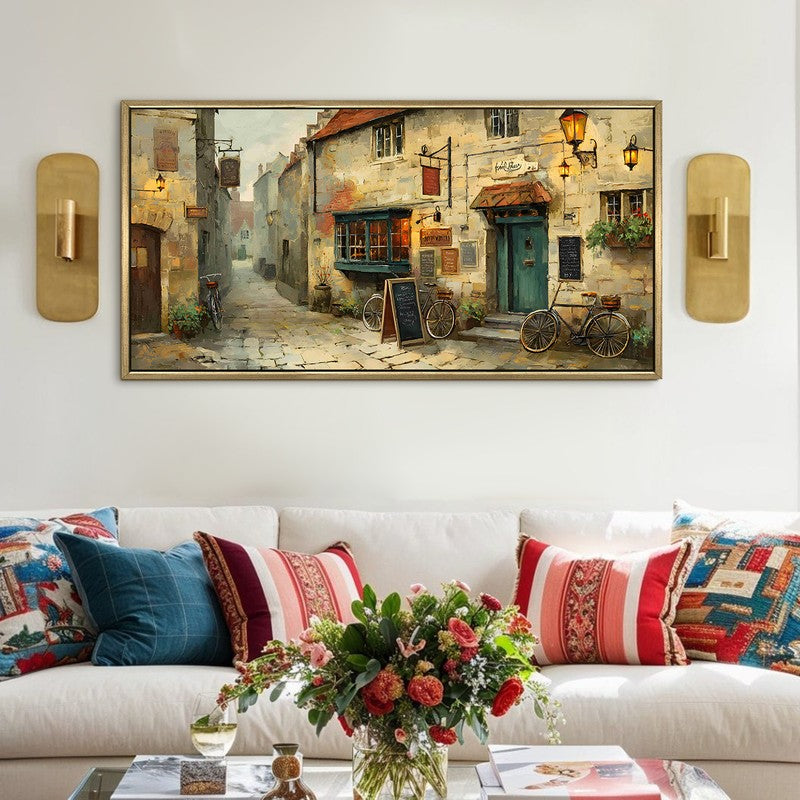 Sunlit European Narrow Street Wall Art