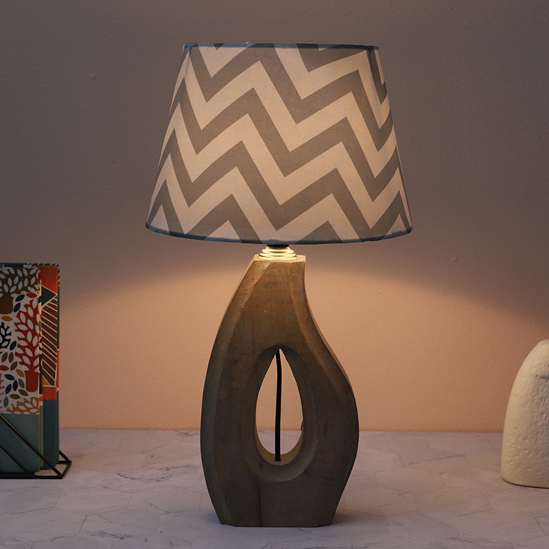 Chevron Light Runes Printed Mango Wood Table Lamp - White