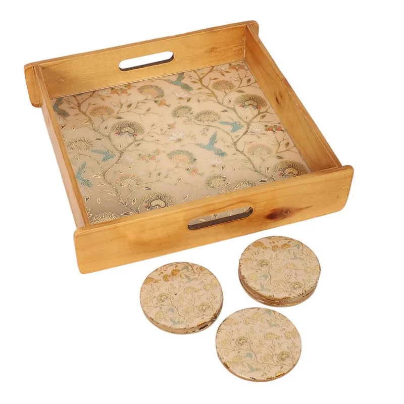 Blossom Glow Wooden Serving Tray With Coaster - Seven Piece Set media 4