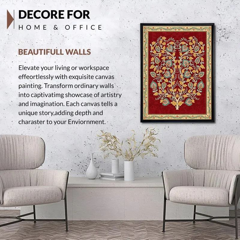 Kalamkari Floral Canvas Wall Painting With Frame media 6