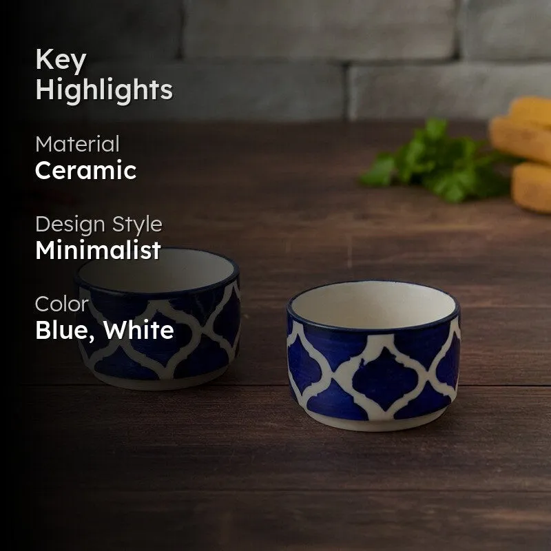 OpalServe Ceramic Dip Bowls (Blue,White,40 mL Each) - Set Of Two media 2