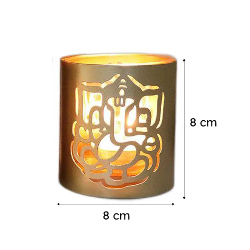 Ganesha Chaitanya Tealight Candle Holder (Gold) - Set Of Two media 6