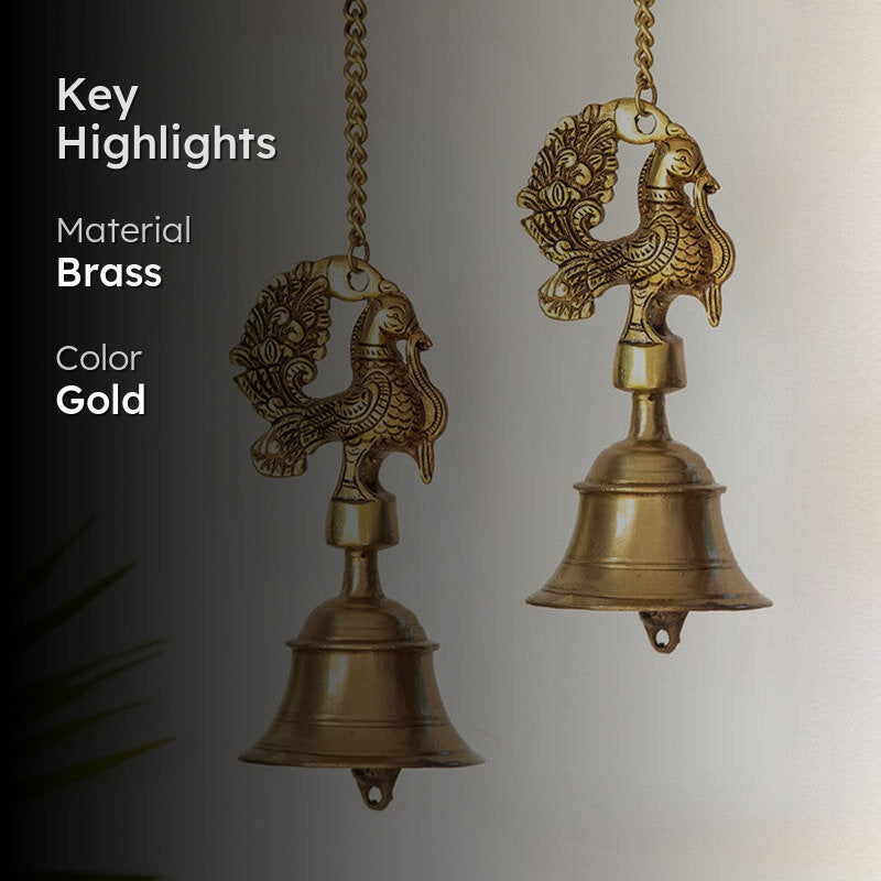 Mayura Kala Hand-Etched Brass Hanging Bell - Set Of Two media 2