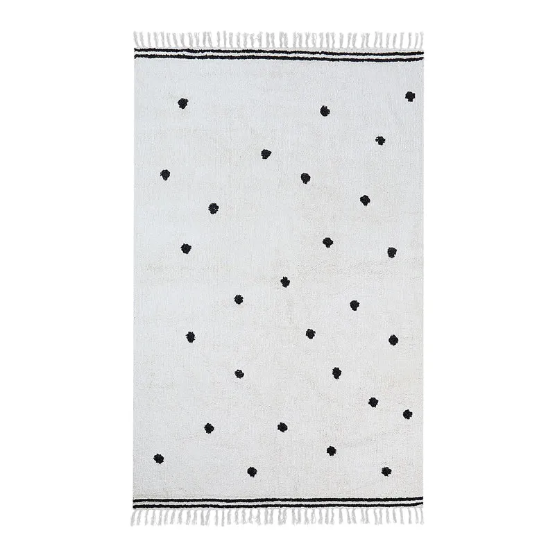 Polka Drops Tufted Cotton Area Rug - Black,White - 1