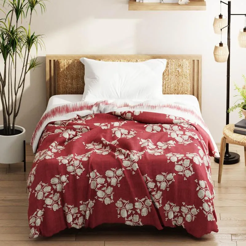 Minas Floral Reversible Microfiber Comforter (Red) - 120 GSM media 1