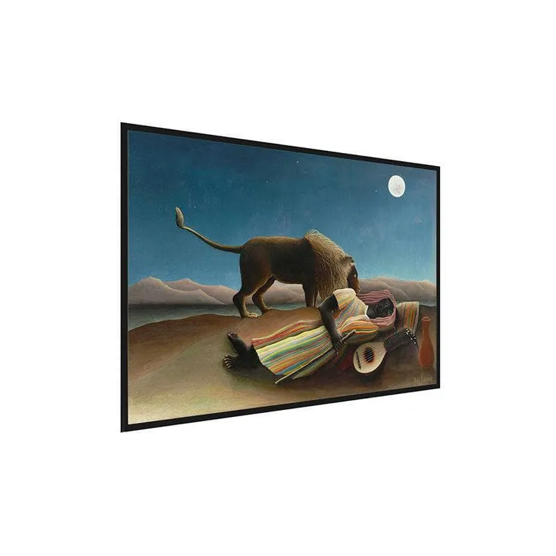 The Sleeping Gypsy Canvas Painting By Henri Rousseau - Black Frame media 3