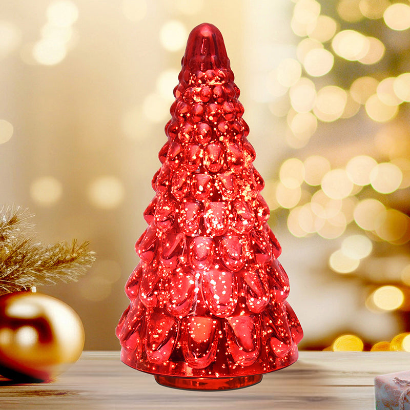 Vibrant Pine Xmas Tree Glass Table Lamp - Red media 3