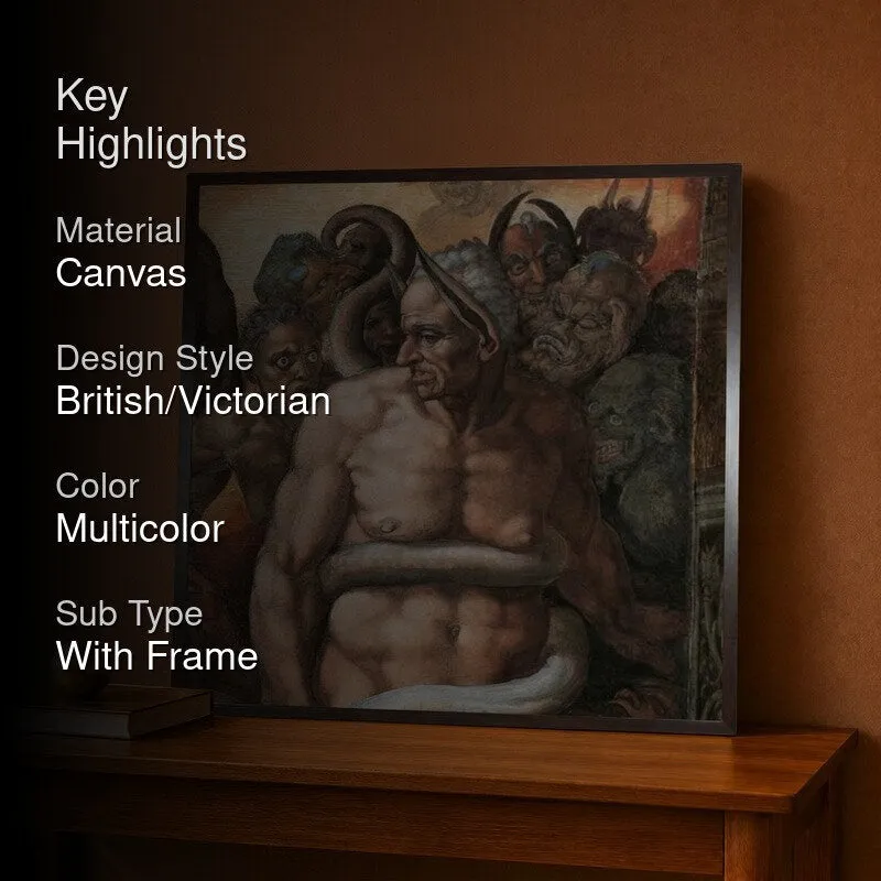 Framed canvas painting styled in a room with highlights text overlay