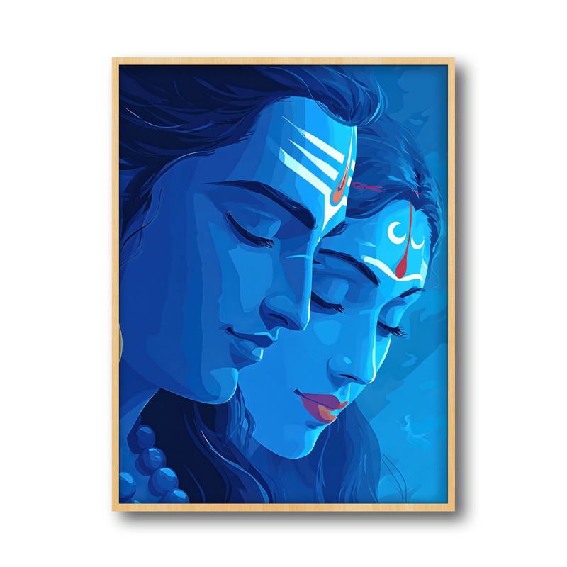 Lord Shiva & Parvati Devotional I Archival Paper Wall Art - Natural Brown Frame media 5