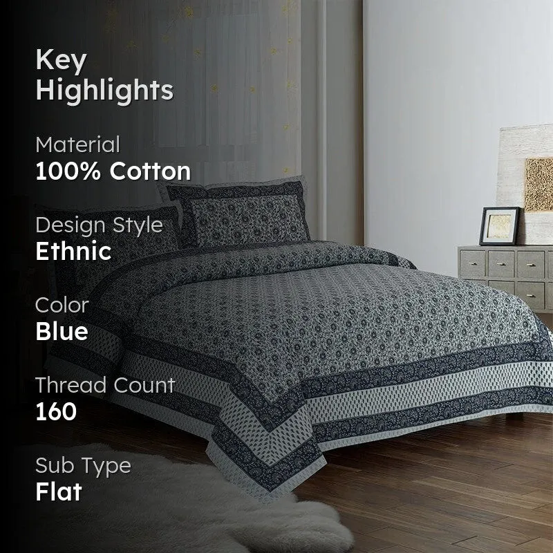 Mridula Printed Cotton Bedsheet (Blue) - 160 TC media 2