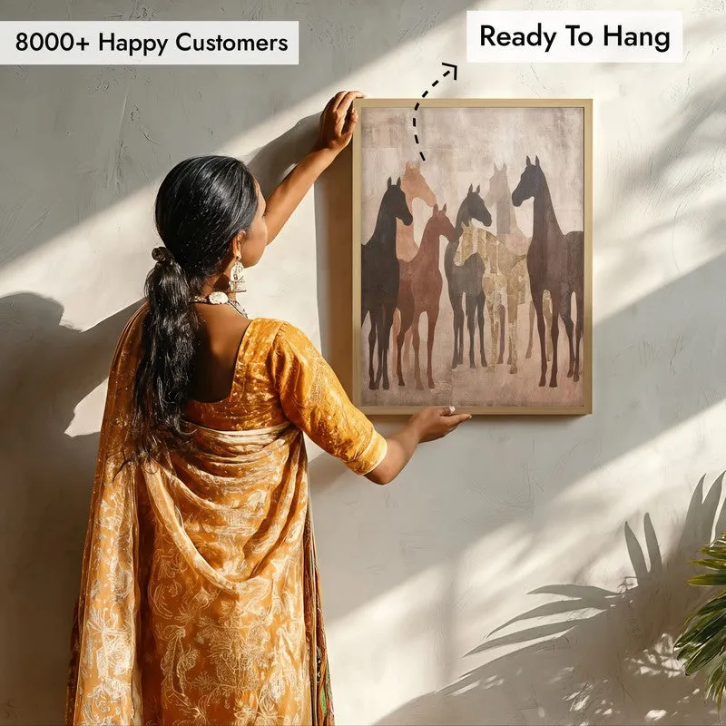 Sandy Horse Wall Painting With Brown Frame media 8