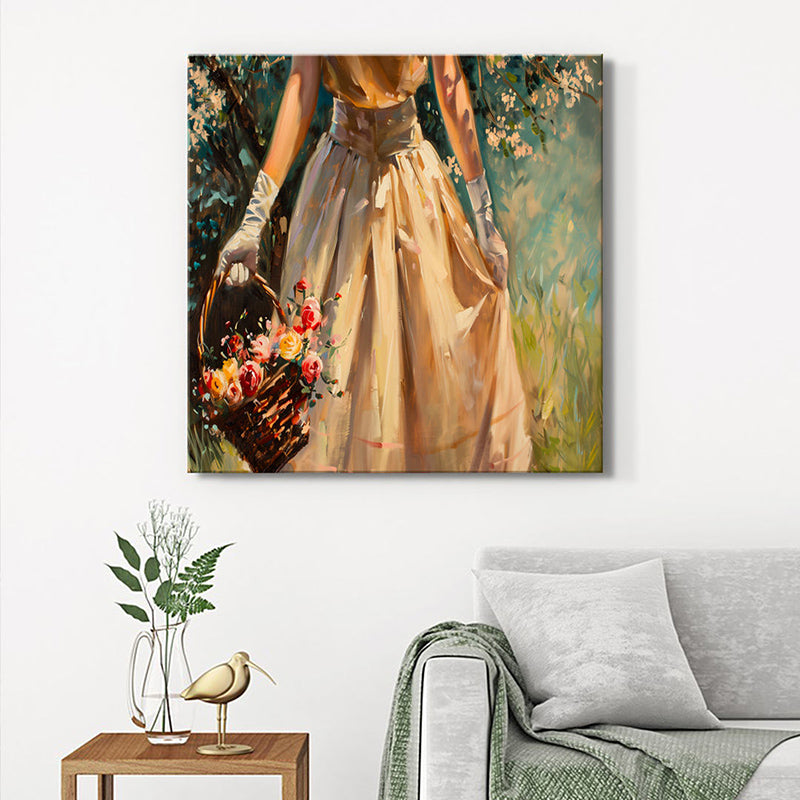 Lady With Basket Wall Painting