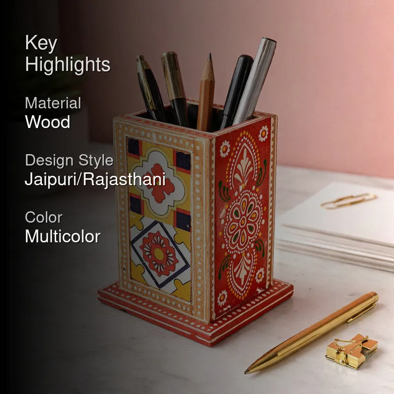 Hand-Painted Wooden Art Stationery Holder media 2