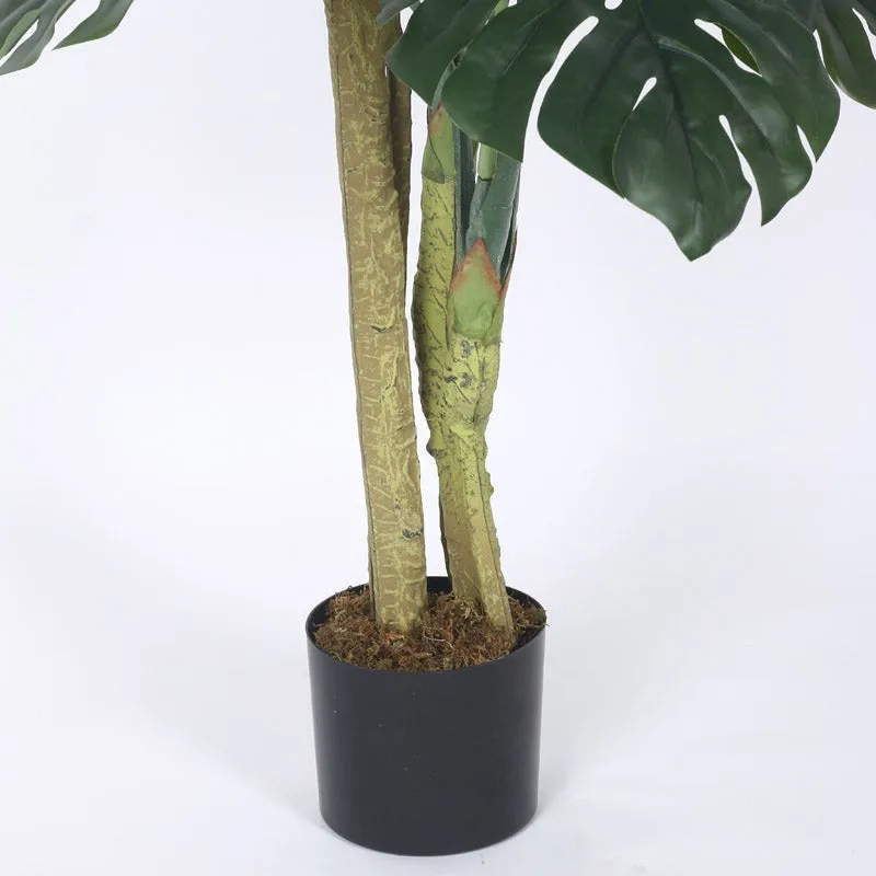 Faux Realtouch Green Monstera Tree With Black Plastic Pot - 3.9 Feet media 6
