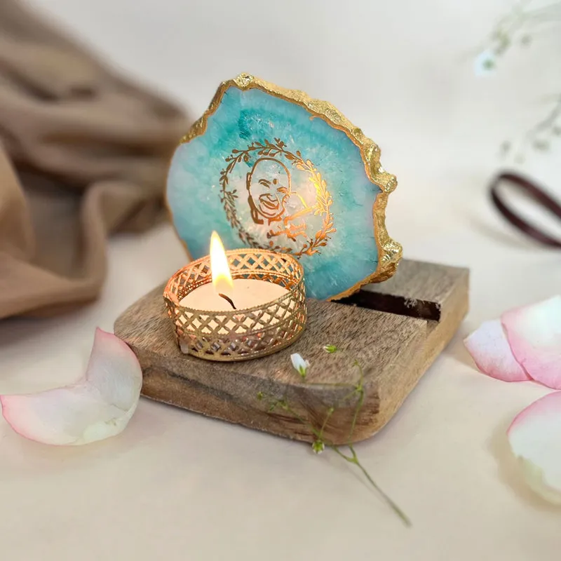 Sacred Guruji Handcrafted Agate Religious Accent With Tealight Candle Holder - Green media 3